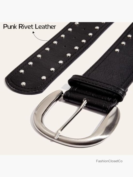 Wide Leather Belt with Rivet Studs for Dresses Punk Rock Cowgirl Chunky main image 5